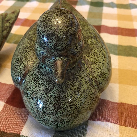 Ceramic ducks mallard water birds mottled green glaze. - Picture 7 of 9